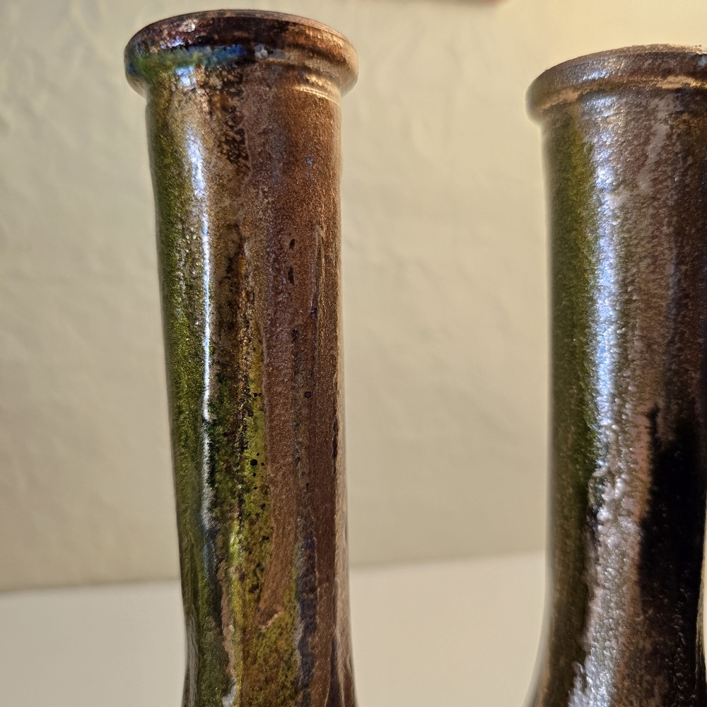 2 HANDCRAFTED Upcycled Glass Vases Brown & Copper HANDPAINTED Tabletop Art Decor - Picture 14 of 17